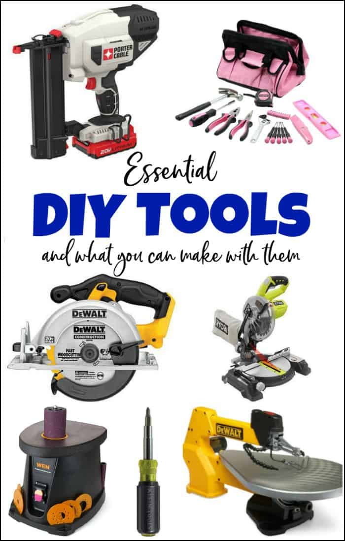 DIY tools can be fun and necessary in any home. Whether you are a beginner looking for a household tool kit, or ready to dive in with a full power tool set. This power tools list of essential tools will help get you ready for your next project. These are my must-have tools for DIY and a wide variety of inspiration and tutorials to inspire you. #diytools #powertoolslist #essentialtools #musthavetoolsforDIY #powertoolset #essentialtoolsforhome #musthavetools #woodworkingtools 