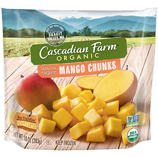 cascadian farms organic frozen mango chunks, mango pineapple smoothie, frozen mango, mango smoothie recipe, organic smoothie