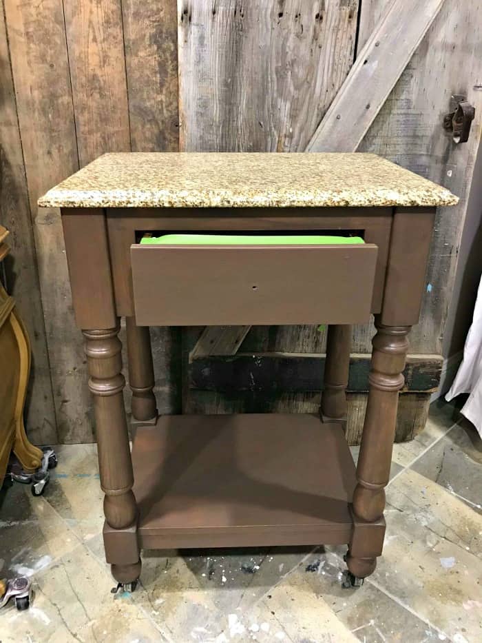 brown chalk paint, brown wood kitchen cart, mobile cart for kitchen, stone top cart