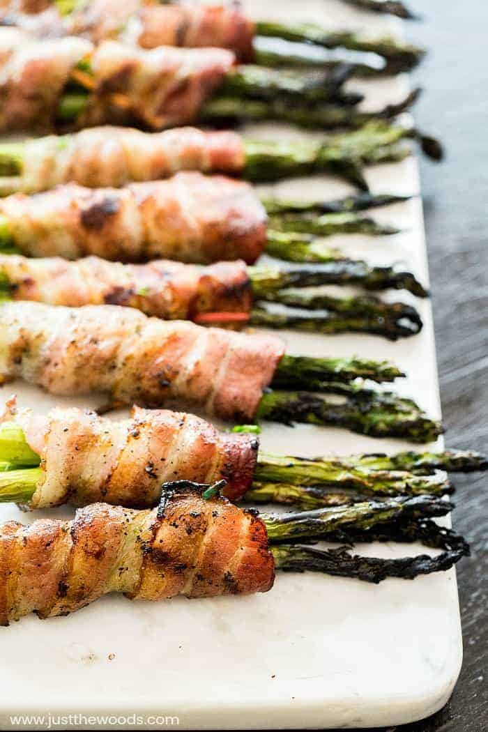 Grilled Bacon Wrapped Asparagus, bacon wrapped asparagus close up