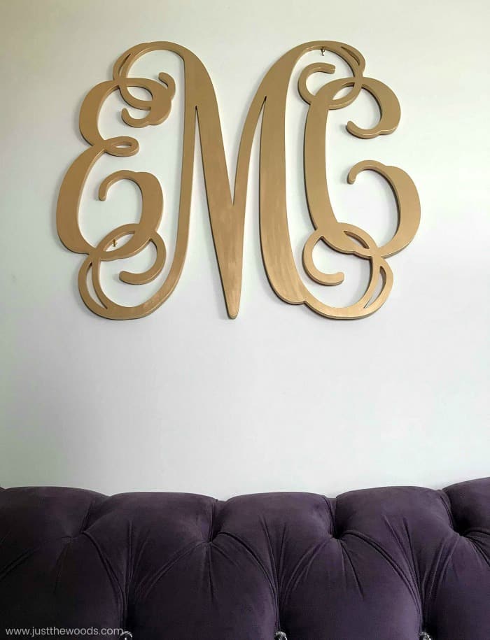 painted monogram letter, metallic paint, metallic gold paint, gold paint