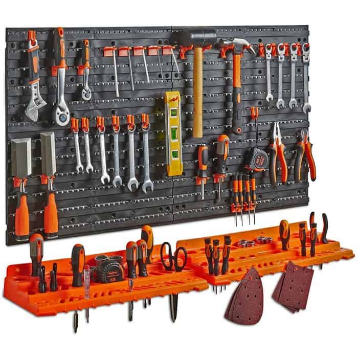organize tools on wall, pegboard storage, diy tools, essential tools for diy, household tools