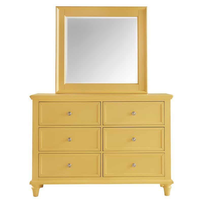 modern yellow dresser, yellow dresser, yellow dresser with mirror, yellow bedroom, yellow furniture