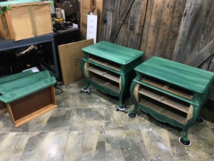 green painted bombe chests, painted bombe chests, green painted furniture, how to paint wood furniture