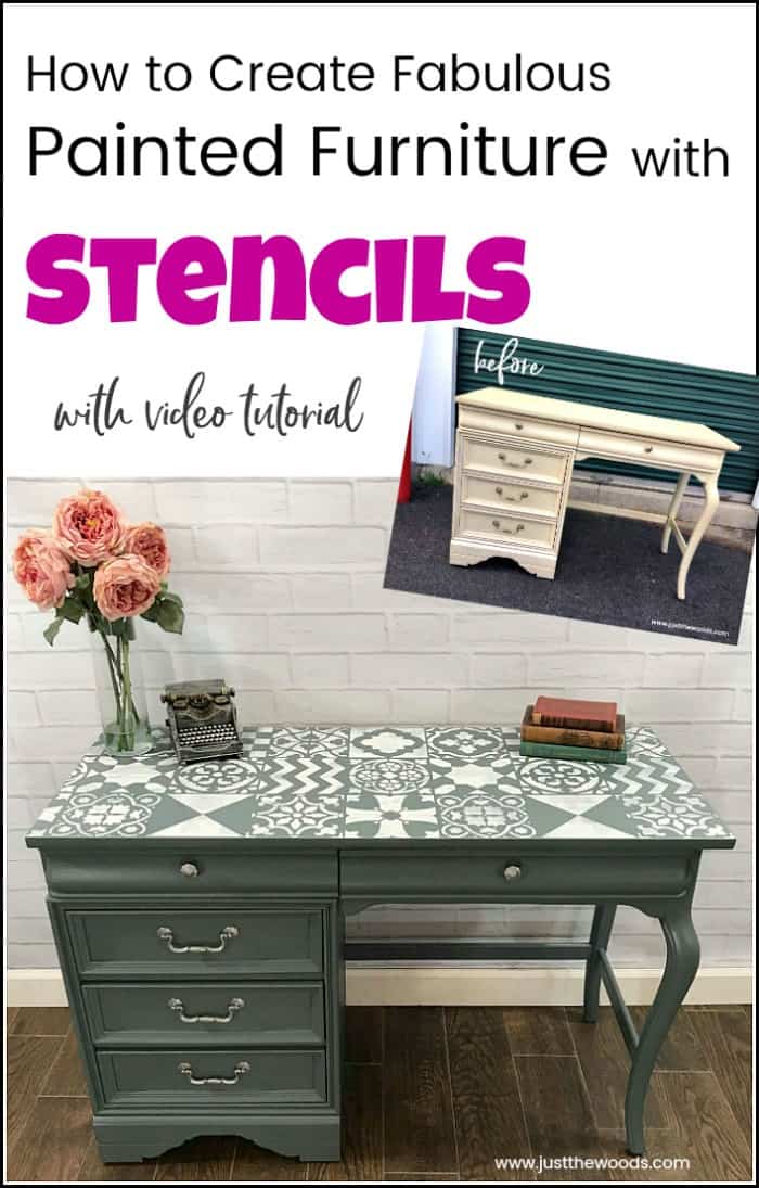 Create a painted furniture masterpiece by adding unique stencil patterns from Cutting Edge Stencils. Large wall stencils work great for furniture makeovers. #paintedfurniture #cuttingedgestencils #wallstencils #furniturestencils #stenciledfurniture #stencilideas #stencilsforpainting #stencilpatterns 