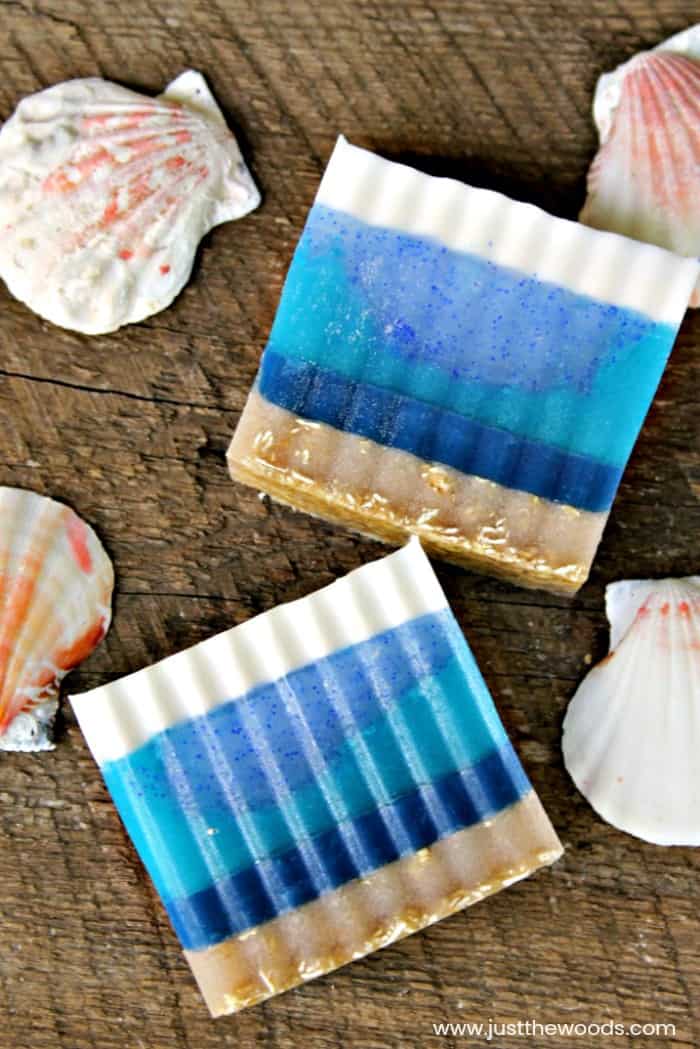 blue layered homemade soap, DIY Soap Bars, beach soap, soap with oatmeal