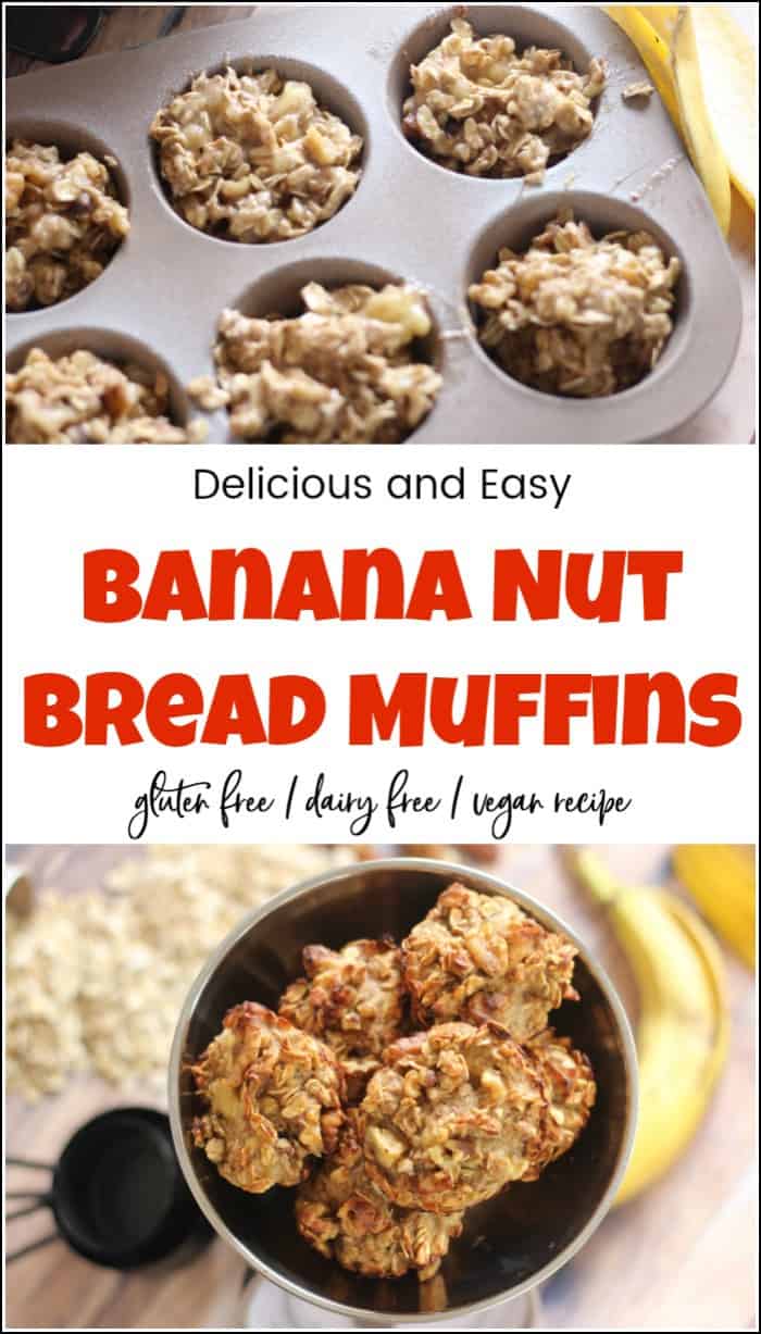 Delicious and healthy banana nut bread muffins are easy to make. This banana nut bread recipe can be made into muffins or a loaf. #banananutbreadmuffins #banananutbreadrecipe #healthybanananutbreadmuffins #veganbanananutbreadrecipe 