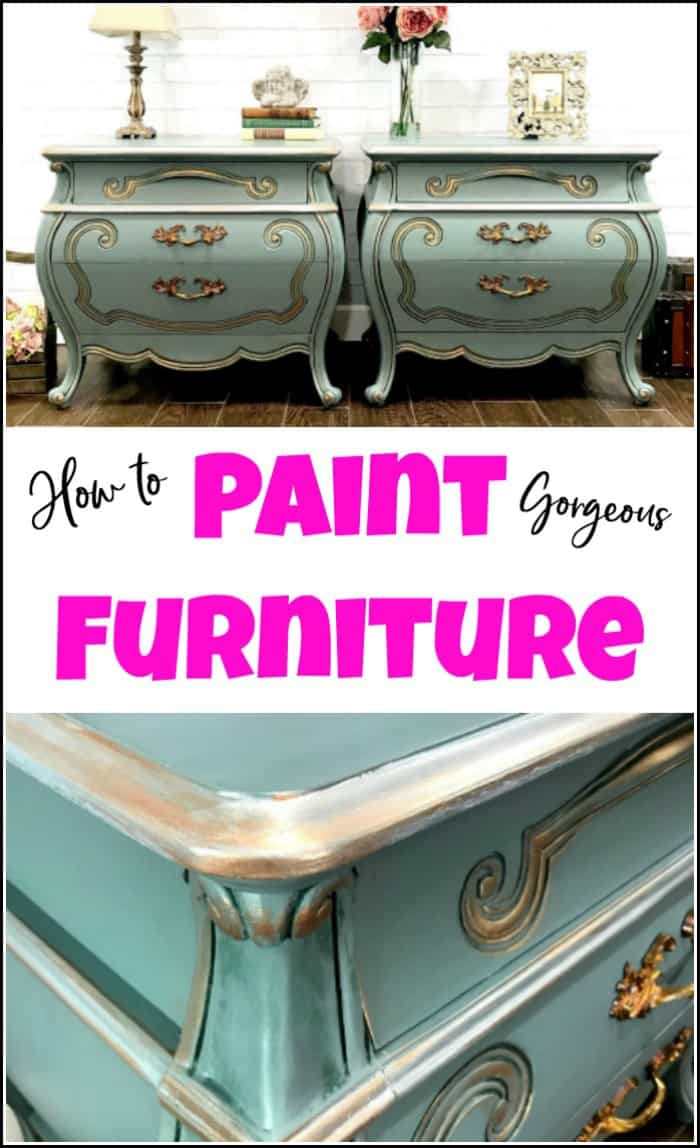 Learn how to paint wood furniture using multiple furniture painting techniques. Painting wood furniture to create beautiful results on these bombe chests. #paintedfurniture #paintwoodfurniture #howtopaintfurniture #furniturepainting #refinishfurniture #paintedbombechests #inspiredbybeautyandthebeast 