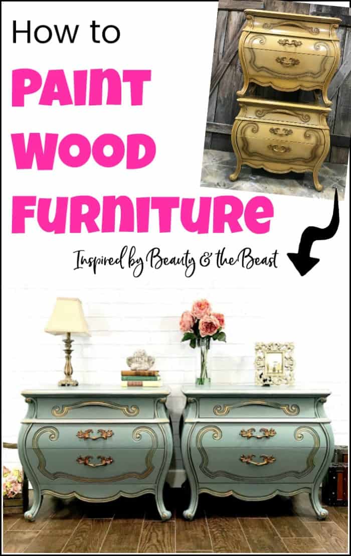 Learn how to paint wood furniture using multiple furniture painting techniques. Painting wood furniture to create beautiful results on these bombe chests. #paintedfurniture #paintwoodfurniture #howtopaintfurniture #furniturepainting #refinishfurniture #paintedbombechests #inspiredbybeautyandthebeast 