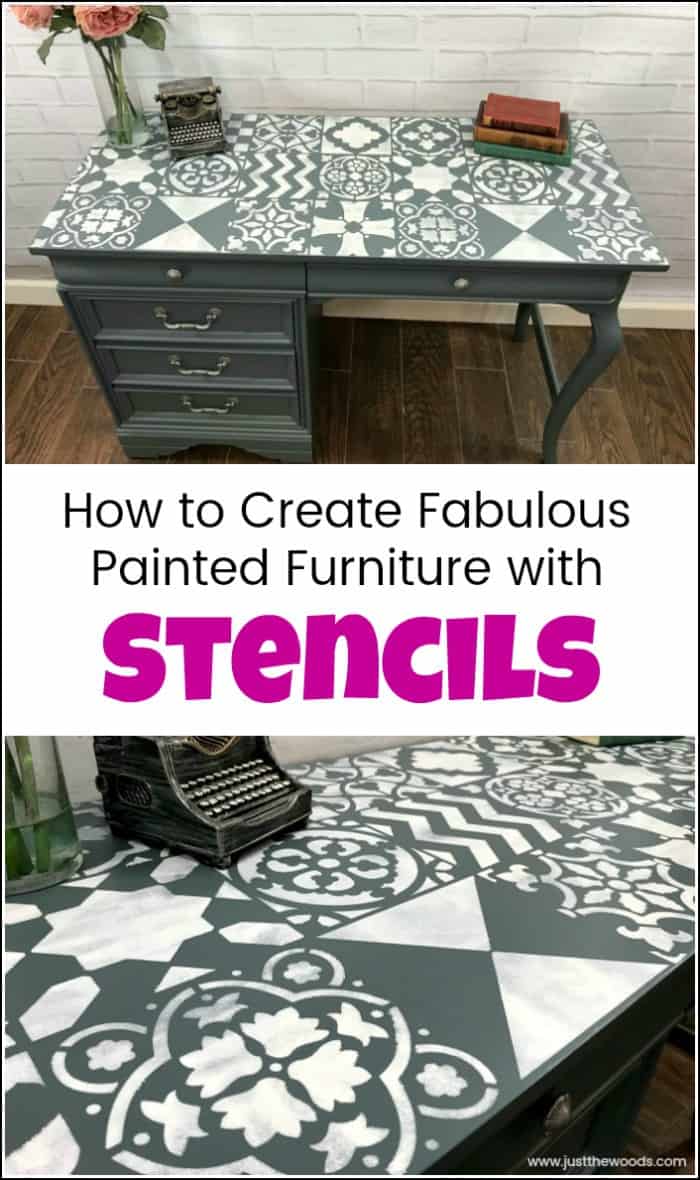 Create a painted furniture masterpiece by adding unique stencil patterns from Cutting Edge Stencils. Large wall stencils work great for furniture makeovers. #paintedfurniture #cuttingedgestencils #wallstencils #furniturestencils #stenciledfurniture #stencilideas #stencilsforpainting #stencilpatterns 