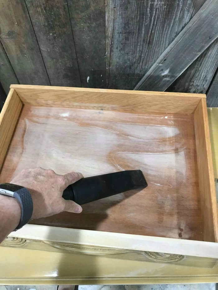 vacuum inside drawers, vacuum sanding dust, lemon verbena preserve wood drawers