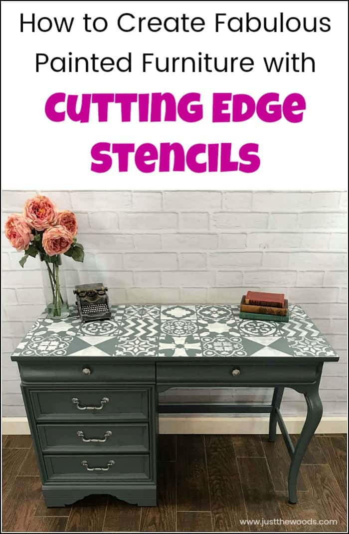 Create a painted furniture masterpiece by adding unique stencil patterns from Cutting Edge Stencils. Large wall stencils work great for furniture makeovers. #paintedfurniture #cuttingedgestencils #wallstencils #furniturestencils #stenciledfurniture #stencilideas #stencilsforpainting #stencilpatterns 