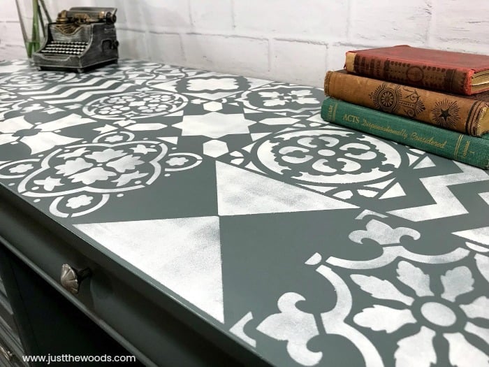 white painted stencil ideas, furniture makeover with stencil, cutting edge stencils