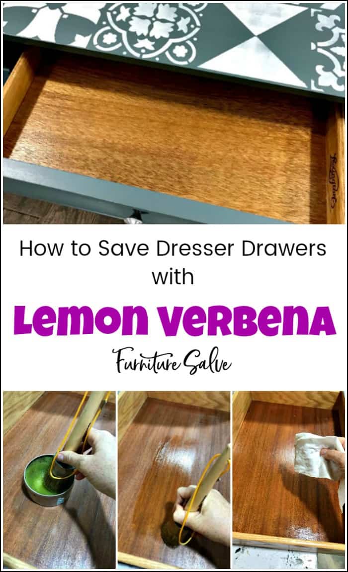 See how to use lemon verbena furniture salve to save dresser drawers, preserve & refresh wood. Save time and money on your next project with lemon verbena. Wise Owl lemon verbena furniture salve for conditioning wood and saving furniture. #lemonverbena #wiseowlverbena #lemonverbenasalve #furnituresalve #howtopreservewood #restorewooddrawers #lemonverbenawiseowl