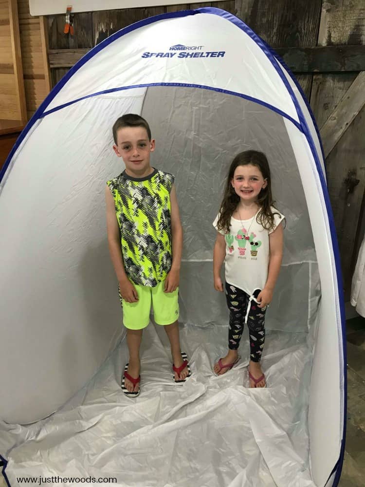 homeright spray shelter, kids in spray tent, paint sprayer booth, spray booth for indoors