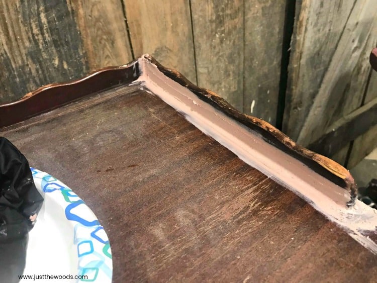 repairing wood furniture, bondo on vintage wood table