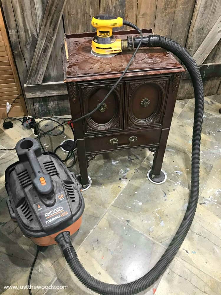 how to sand indoors, electric sander, dewalt sander, orbital sander, sanding indoors with shop vac