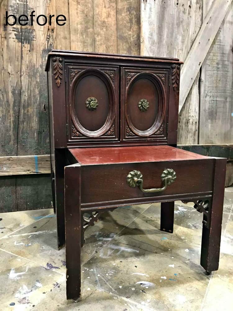 vintage table with pull out shelf, telephone table, table on wheels.