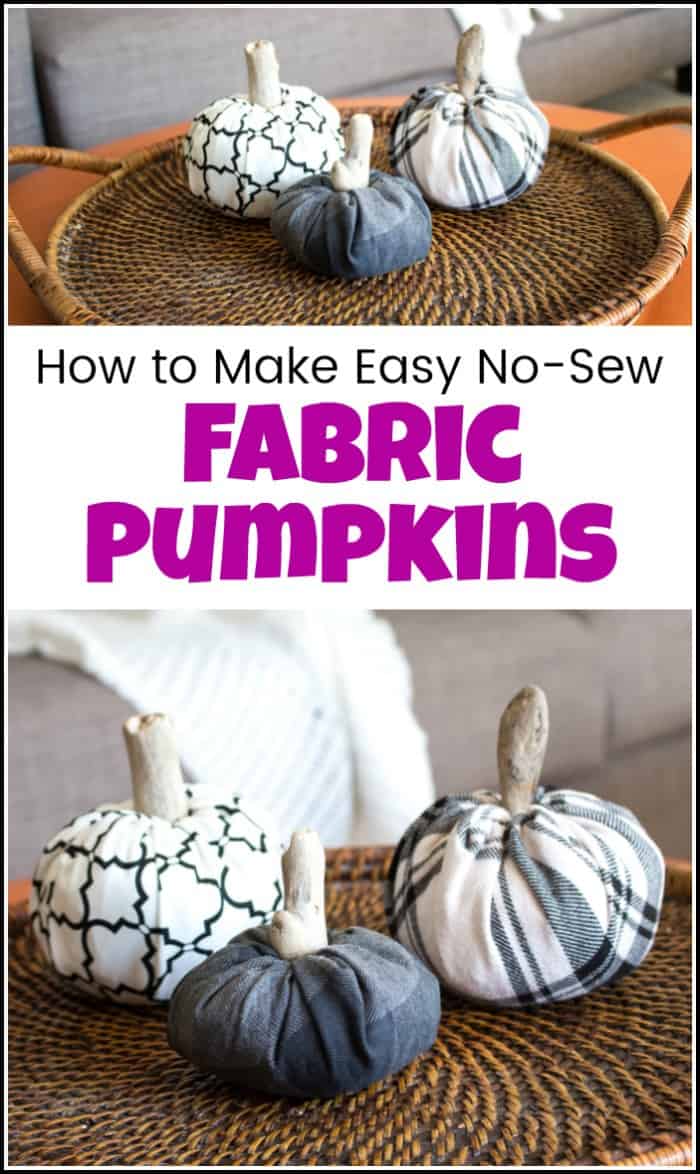 Fabric pumpkins make the perfect addition to your Fall home decor. See how to make fabric pumpkins the easy way with this no-sew fabric pumpkins tutorial. No need to break out the sewing machine when you can create DIY fabric pumpkins with just a few simple steps. #fabricpumpkins #nosewfabricpumpkins #clothpumpkins #DIYfabricpumpkins