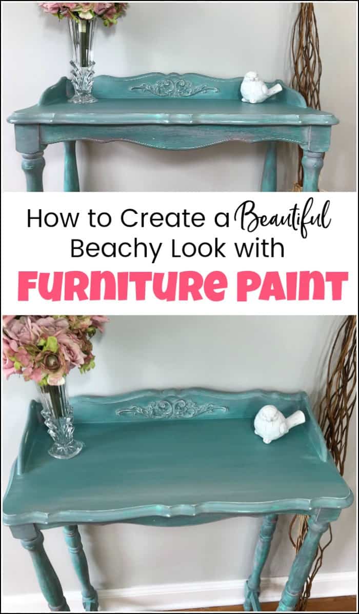 When painting furniture make sure to use quality furniture paint products. See how to paint furniture in layers for a beach style finish with chalk paint. #paintedfurniture #furniturepaint #layeringpaint #beachstyle #paintedtable #chalkpaintedfurniture #paintingfurniture 
