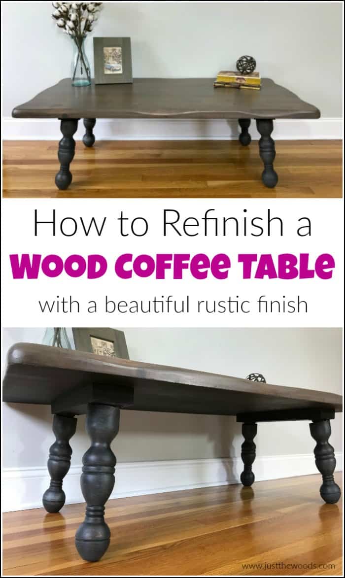 See how to refinish a rustic wood coffee table with beautiful results. Transform an old wood coffee table into a gorgeous rustic coffee table in a few steps. #refinishingatable #rusticcoffeetable #woodcoffeetable ##howtorefinishfurniture #howtorefinishatable #smallwoodentable #paintedcoffeetables #coffeetablemakeover