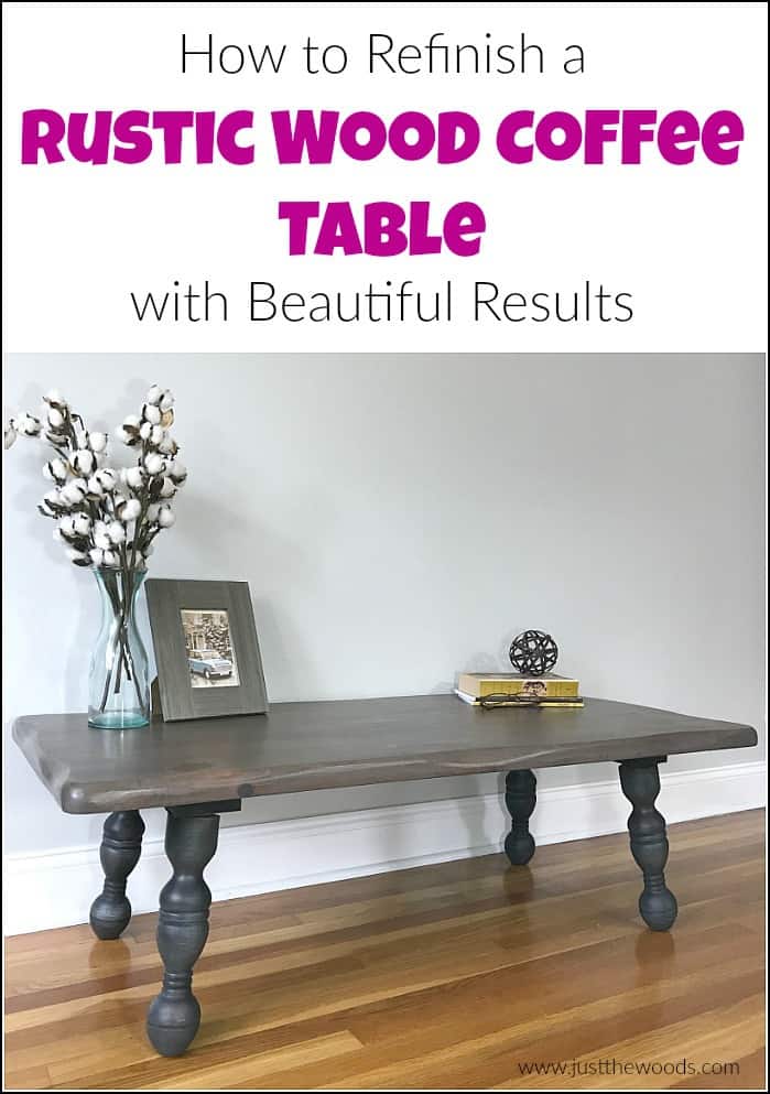 See how to refinish a rustic wood coffee table with beautiful results. Transform an old wood coffee table into a gorgeous rustic coffee table in a few steps. #refinishingatable #rusticcoffeetable #woodcoffeetable ##howtorefinishfurniture #howtorefinishatable #smallwoodentable #paintedcoffeetables #coffeetablemakeover