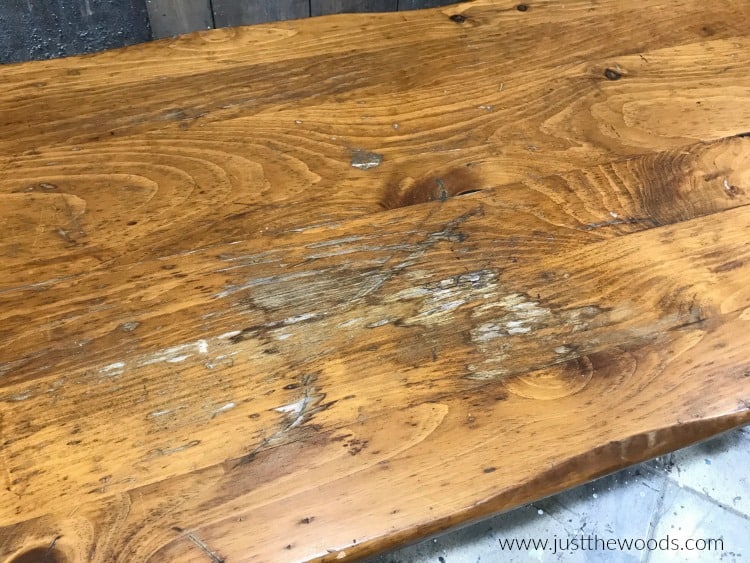 damaged wood table, damaged coffee table, rustic wood coffee table