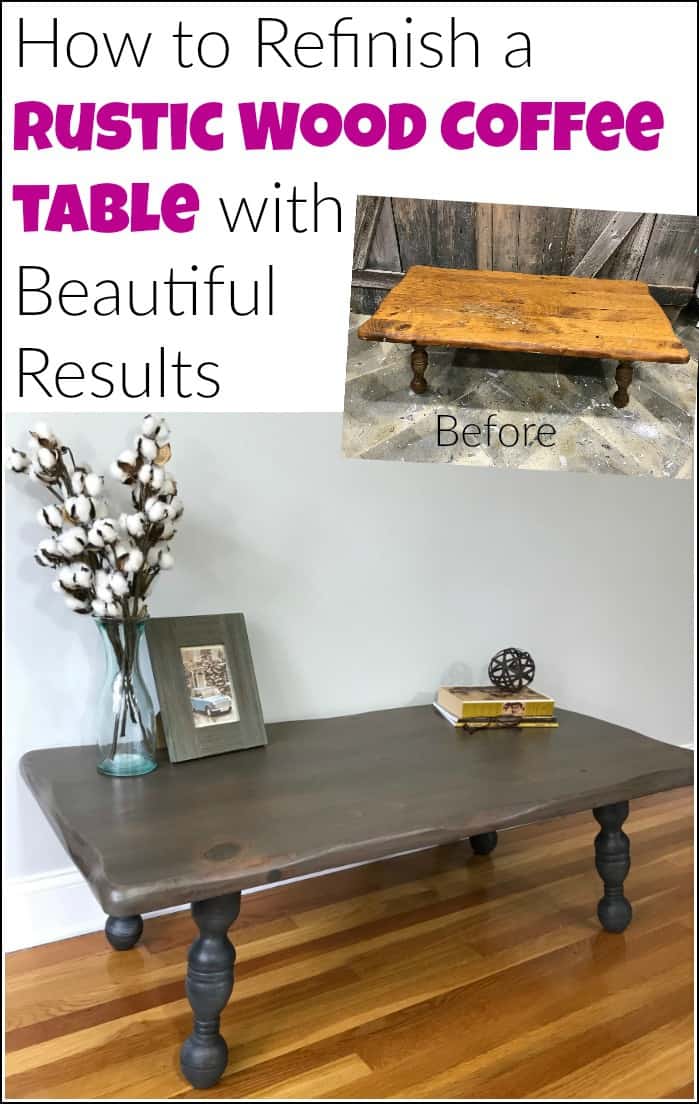 See how to refinish a rustic wood coffee table with beautiful results. Transform an old wood coffee table into a gorgeous rustic coffee table in a few steps. #refinishingatable #rusticcoffeetable #woodcoffeetable ##howtorefinishfurniture #howtorefinishatable #smallwoodentable #paintedcoffeetables #coffeetablemakeover