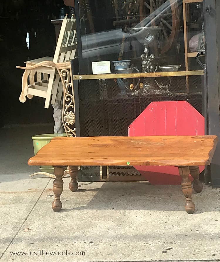 rustic wood coffee table, wooden table on sidewalk, upcycle table, small wooden table