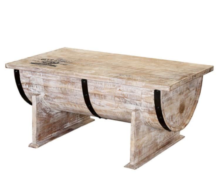 wine barrel coffee table, white wood barrel coffee table, rustic coffee tables