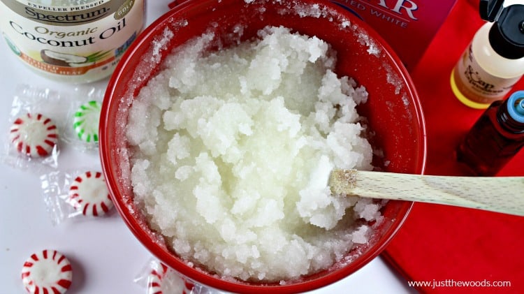 peppermint sugar scrub recipe, peppermint sugar scrub, making sugar scrub at home