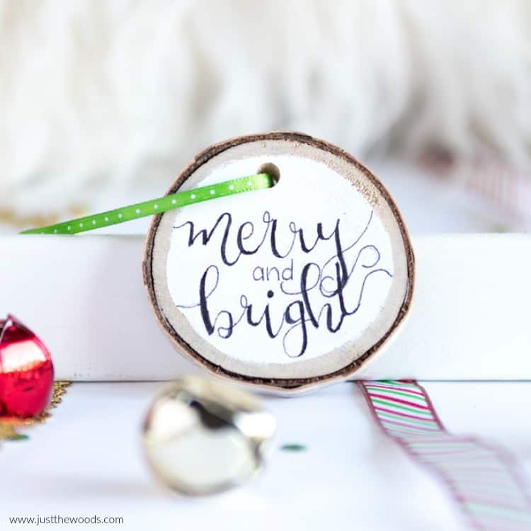 cute Christmas ornaments, wooden ornaments, merry and bright, hand lettering