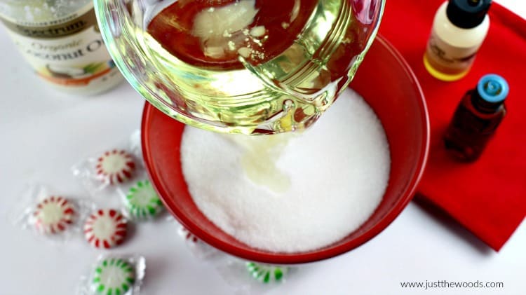 homemade sugar scrub, peppermint sugar scrub recipe, vanilla peppermint scrub