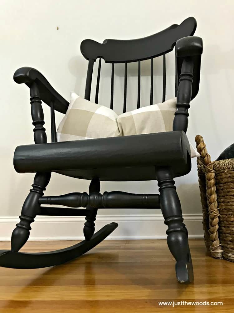 black painted furniture, paint wooden rocking chair, painted rocking chair, painting spindles