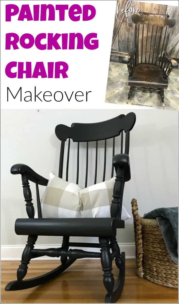 See how to paint a wooden rocking chair with spindles the easy way. A painted rocking chair project doesn't have to be hard because painting a rocking chair with a paint sprayer will make your life easier. #paintrockingchair #paintspindles #paintedrockingchair #woodenrockingchair #paintedfurniture #blackpaintedfurniture #howtopaintspindles #howtouseapaintsprayer #paintsprayerprojects #homeright 