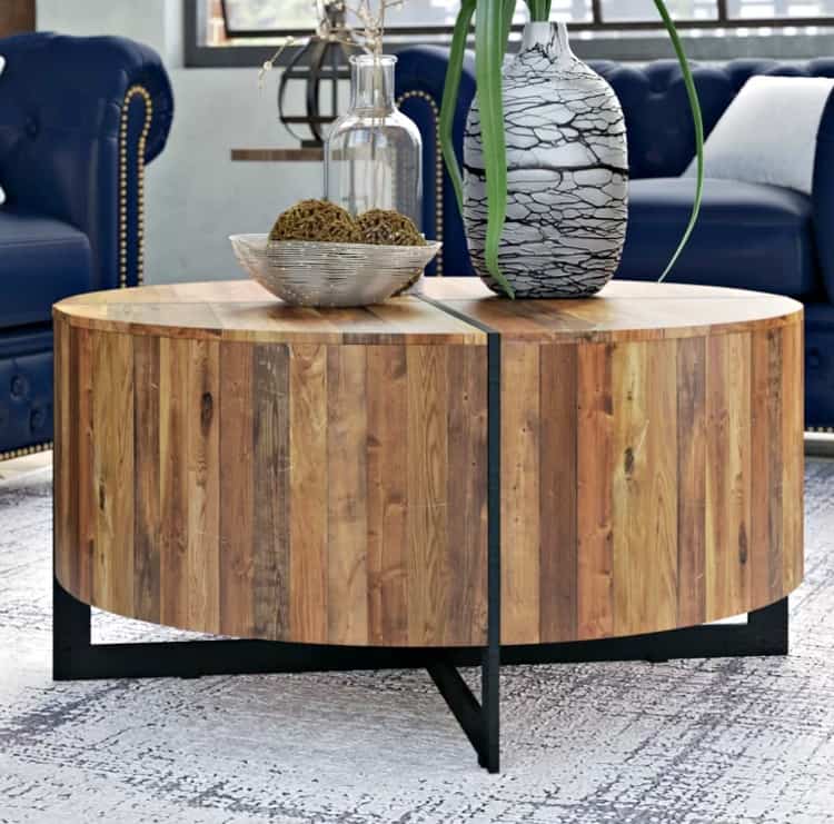 round wood coffee table, rustic wood coffee table, industrial rustic coffee table