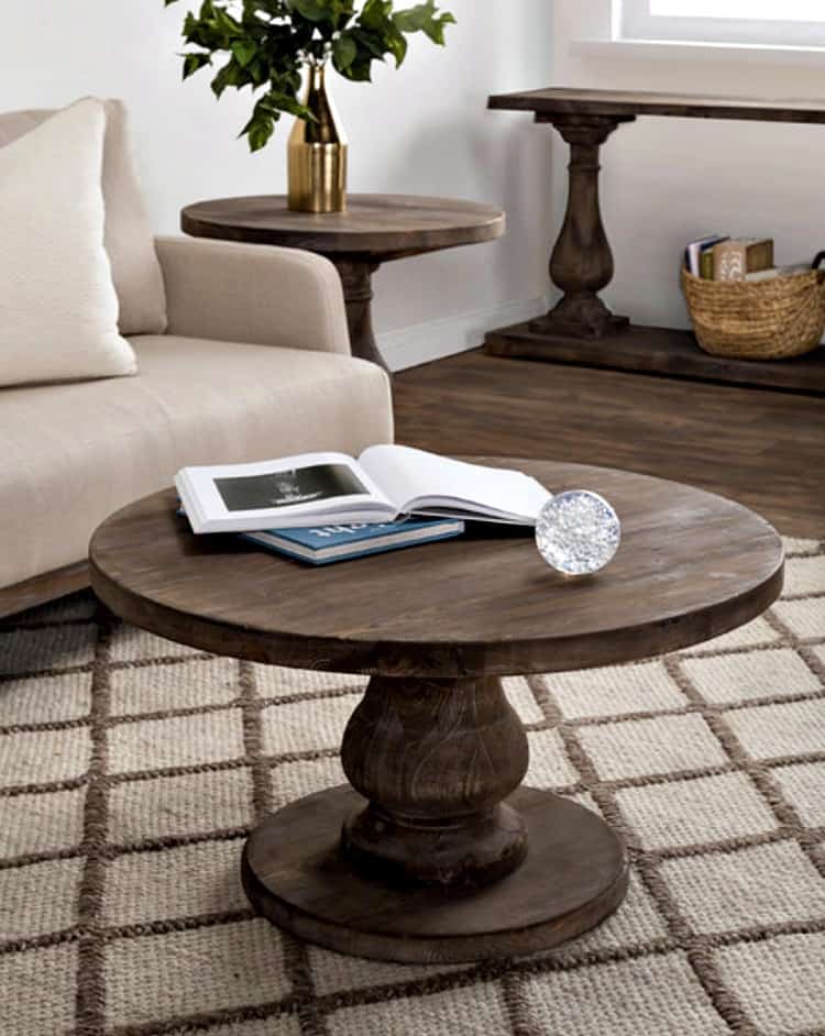 rustic round coffee table, rustic coffee tables, pedestal coffee table