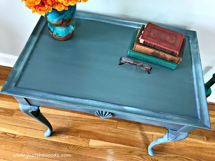 coastal blue painted furniture, painted tea table, blue painted table, layering paint, how to layer paint