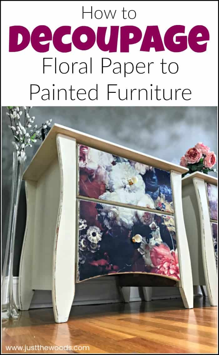 See how to add tissue to painted furniture with this decoupage furniture tutorial with video. Using mod podge glue and decoupage paper anything is possible. #decoupagefurniture #howtodecoupage #howtodecoupagefurniture #paintedfurniture #paintedfurnituredecoupage #howtopaintfurniture #modpodge