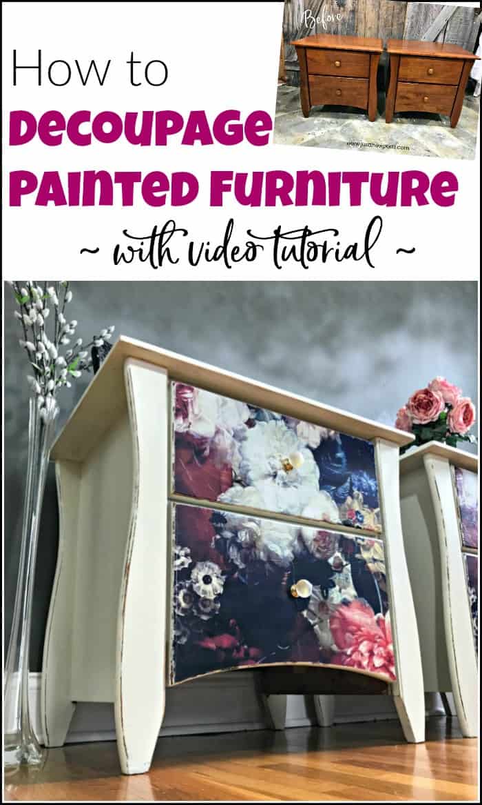 See how to add tissue to painted furniture with this decoupage furniture tutorial with video. Using mod podge glue and decoupage paper anything is possible. #decoupagefurniture #howtodecoupage #howtodecoupagefurniture #paintedfurniture #paintedfurnituredecoupage #howtopaintfurniture #modpodge