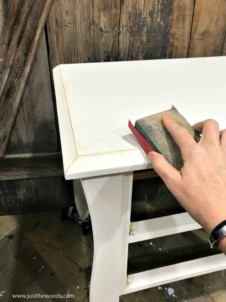 distressing furniture, distressing with sandpaper, distressing painted furniture 