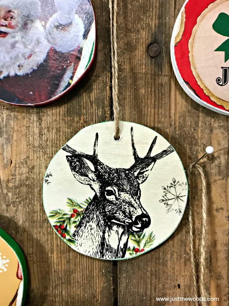 homemade christmas ornaments, santa ornaments, deer ornaments, rustic ornaments