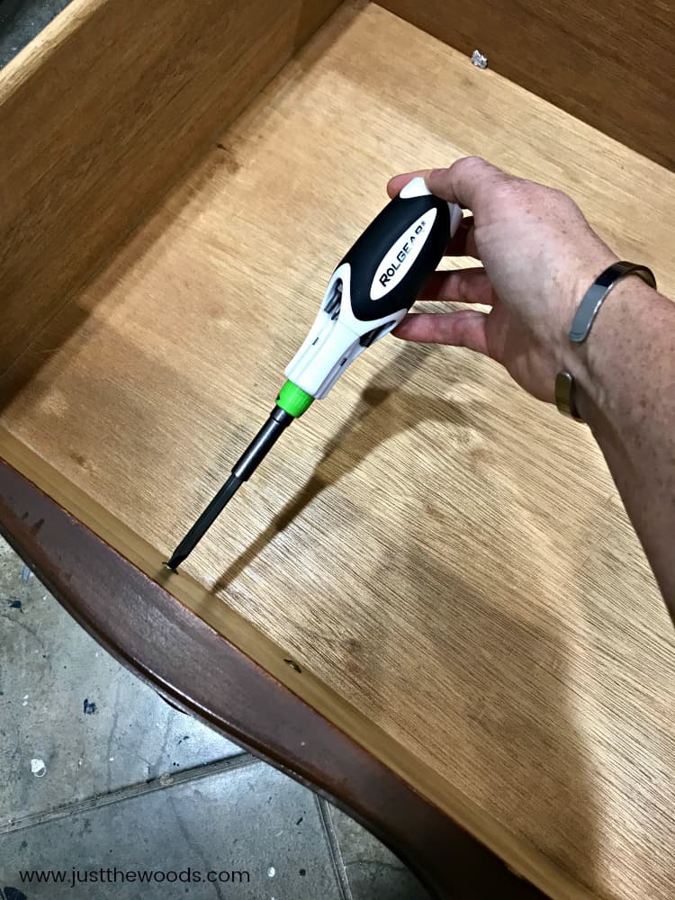 removing hardware from drawers, rolgear screwdriver