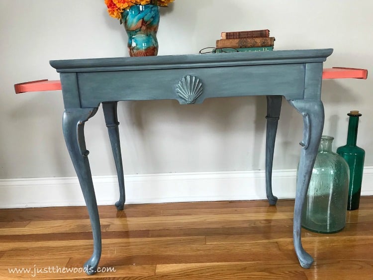 layering paint, painting layers, coastal painted table, seashell on painted table