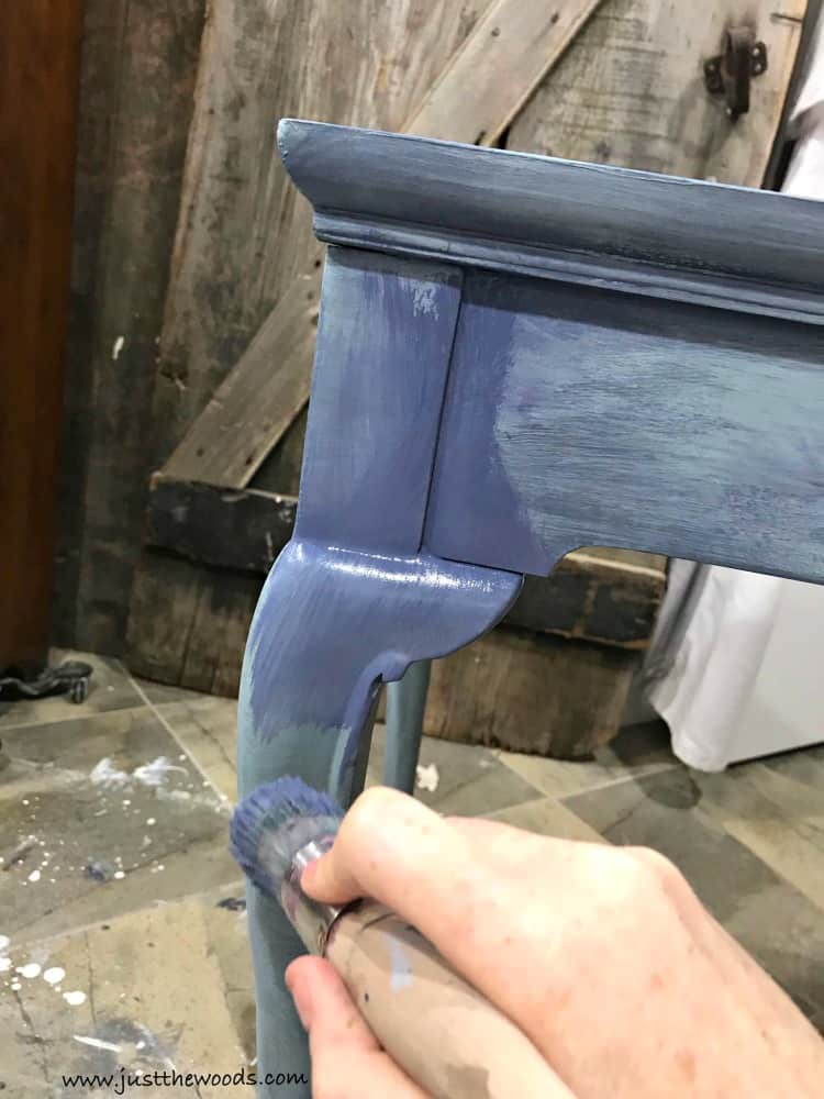 blue layered paint, layering paint, painting furniture in layers