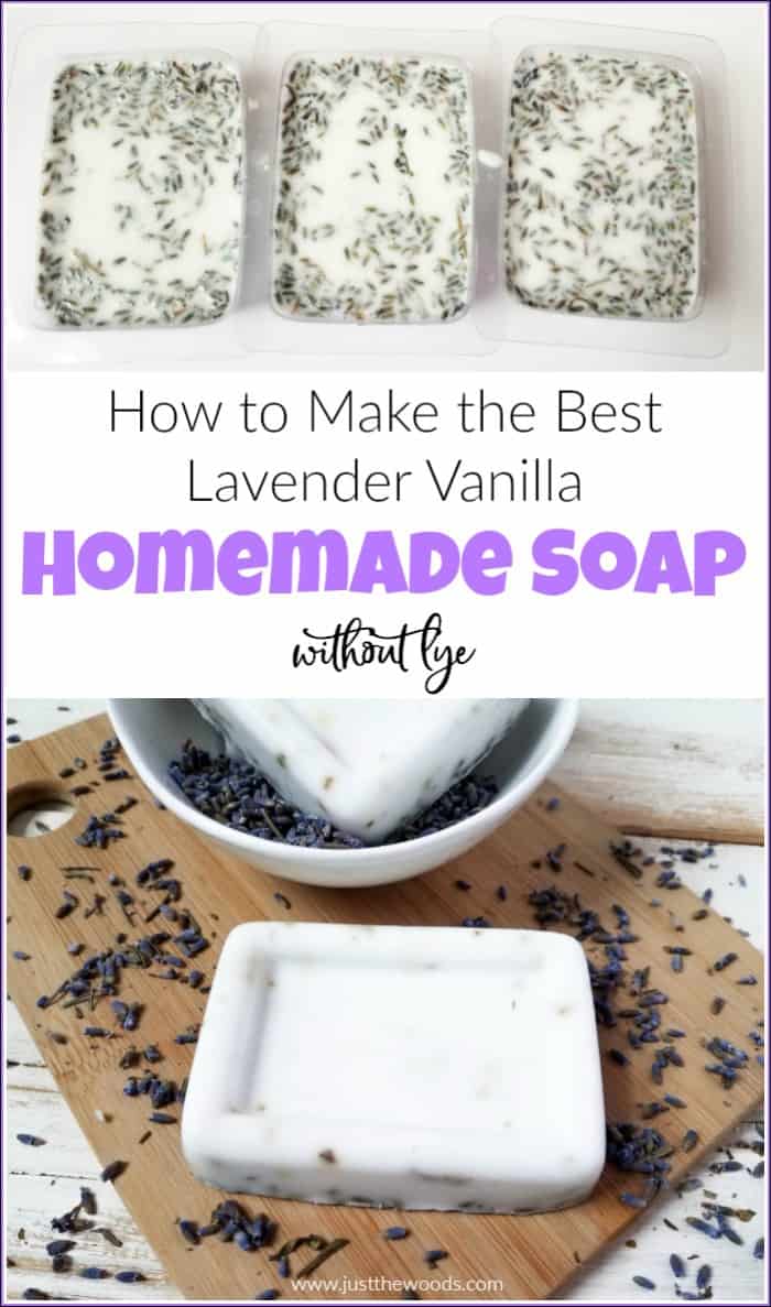 This homemade soap recipe is easy and smells amazing. See how to make your own soap at home without lye with this lavender vanilla DIY soap recipe. #homemadesoaprecipe #howtomakesoap #handmadesoap #soapmaking #makesoapwithoutlye #essentialoilsoap #homemadesoap 