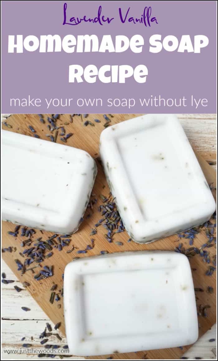 This homemade soap recipe is easy and smells amazing. See how to make your own soap at home without lye with this lavender vanilla DIY soap recipe. #homemadesoaprecipe #howtomakesoap #handmadesoap #soapmaking #makesoapwithoutlye #essentialoilsoap #homemadesoap 