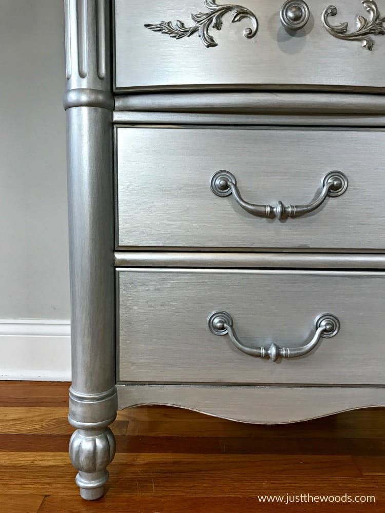 how to paint metallic furniture, metallic painted furniture, silver painted furniture