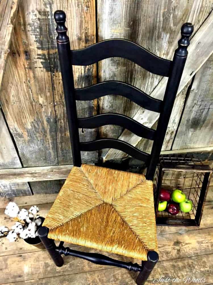 black distressed painted chair, chalk paint chairs, ladder back chair