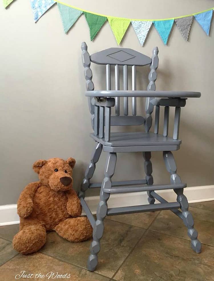 painted wooden chair, painted high chair, painted vintage high chair